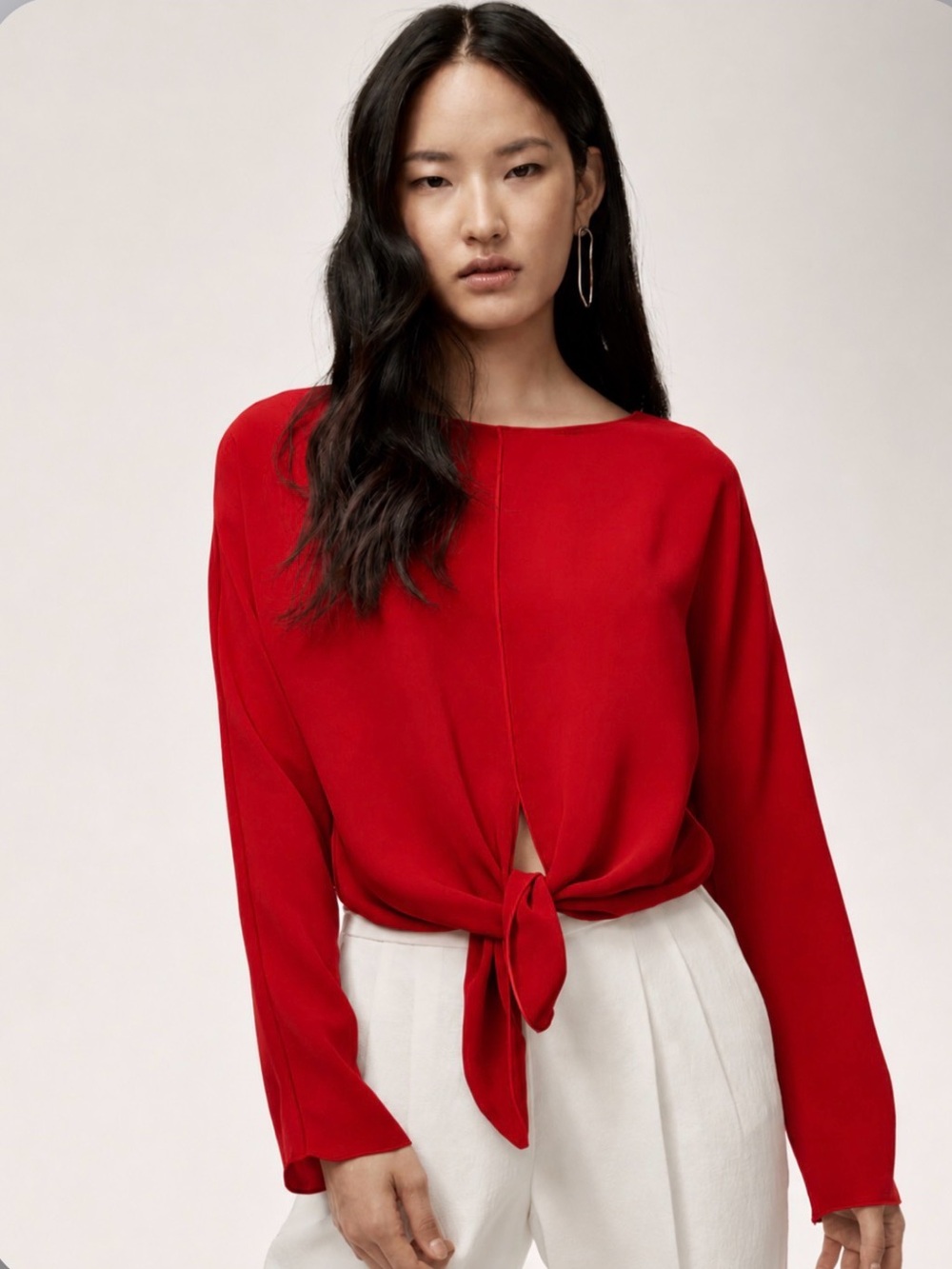 Babaton Abasi Red Long-Sleeve Tie-Front Blouse